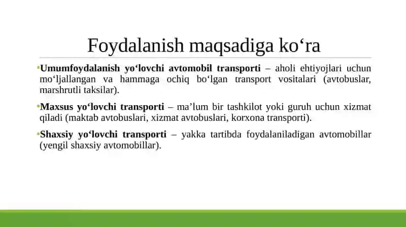 Yo‘lovchi avtomobil transporti vositalari tasnifi 3