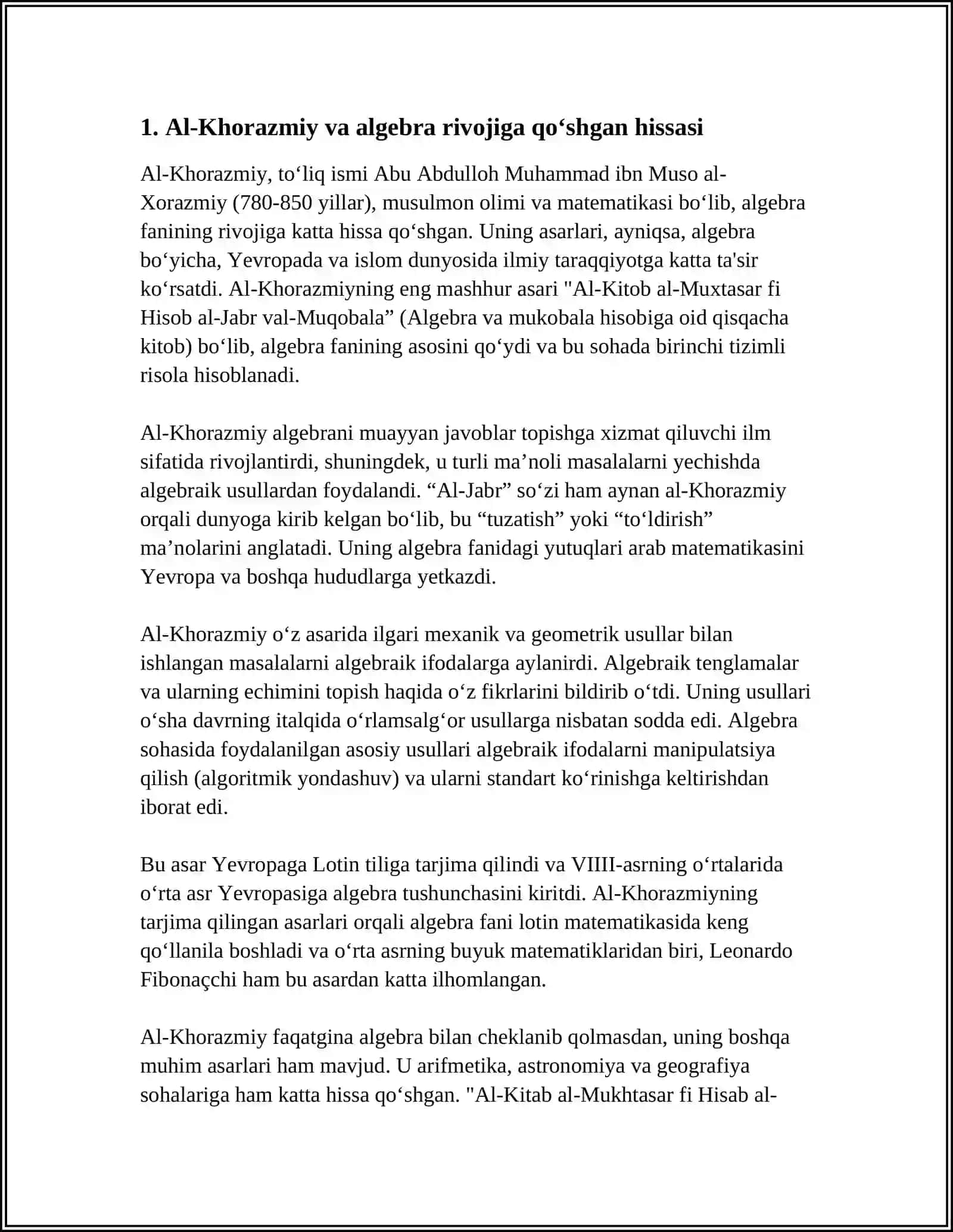 OʻRTA ASR SHARQ ALLAMOLARNING MATEMATIKAGA QOʻSHGAN HISSASALARI 3