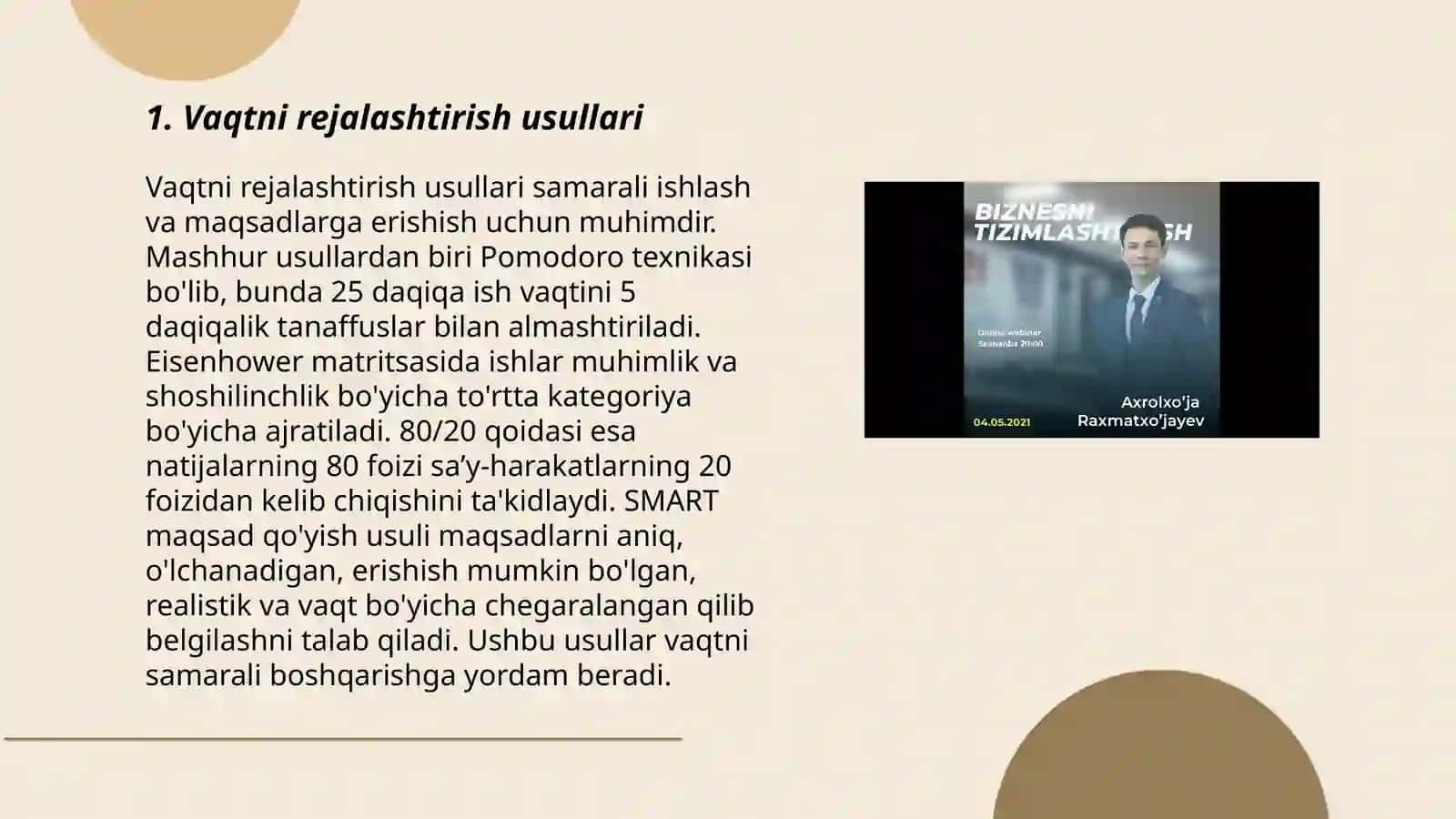 Biznesni boshqarishda time menejment 3