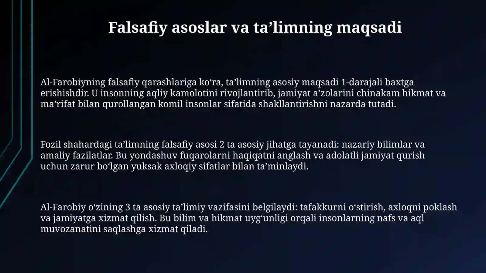 Abu NasrFarobiyning"Fozilodamlarshahri"asaridata'lim-tarbiyamasalalari 3