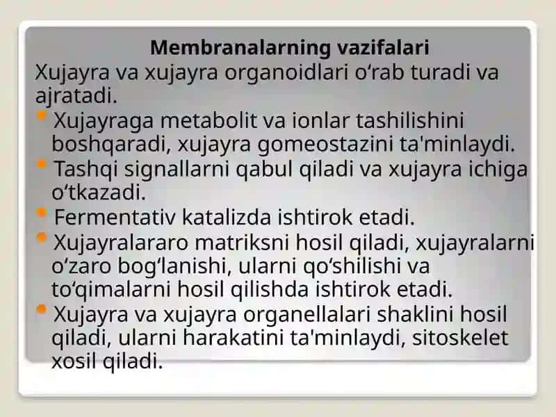Biologik membranalarning tuzilishi va funktsiyalari 3