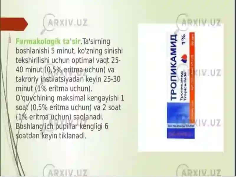 Tropikamid dorivositasining farmakologiyasi 3