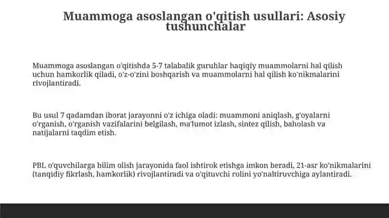Muammoga asoslangan o'qitish usullari 3