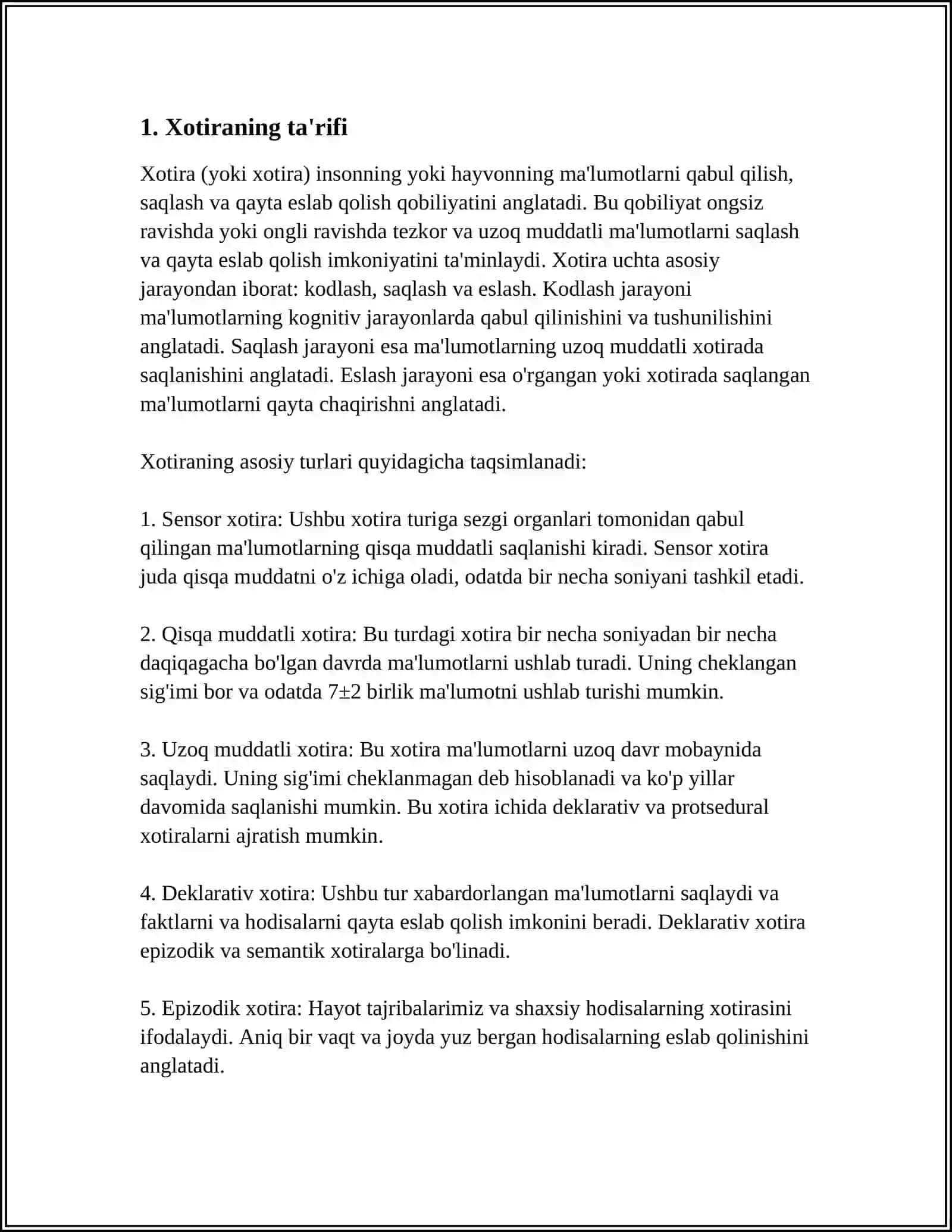 XOTIRA HAQIDA TUSHUNCHA VA UNING TASNIFI 3