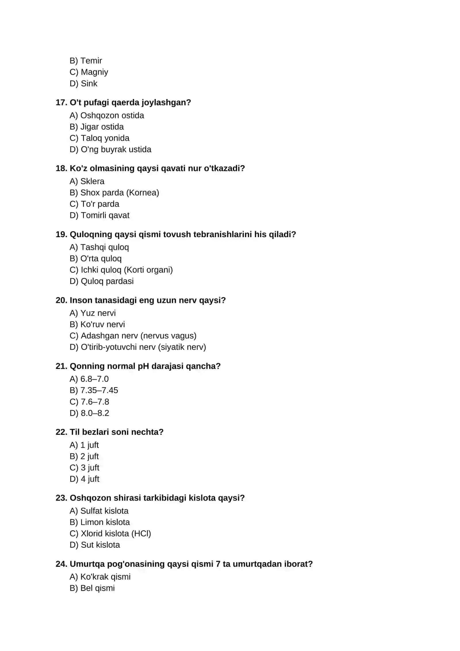 ODAM ANATOMIYASI FANIDAN TESTLAR 3