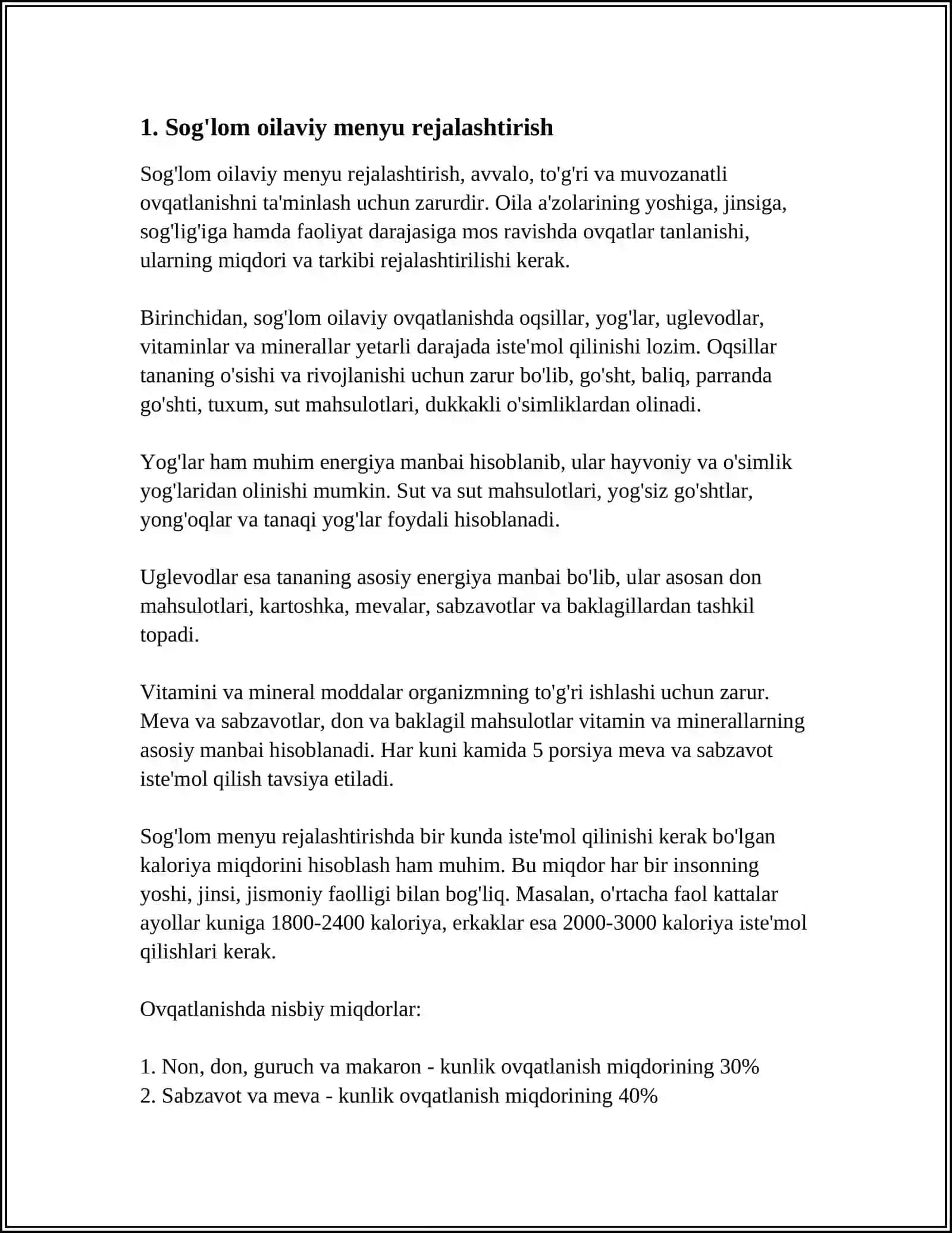 OILADAG VA TO'G'RI OVQATLANISH 3