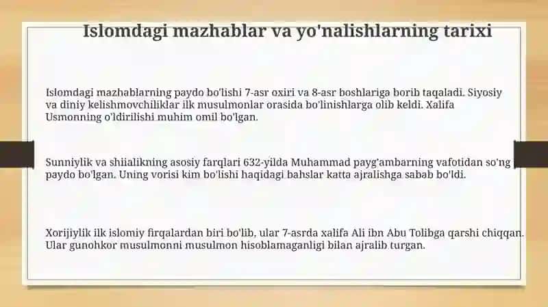 Islomdagi mazxablar va yo'nalishlar 3