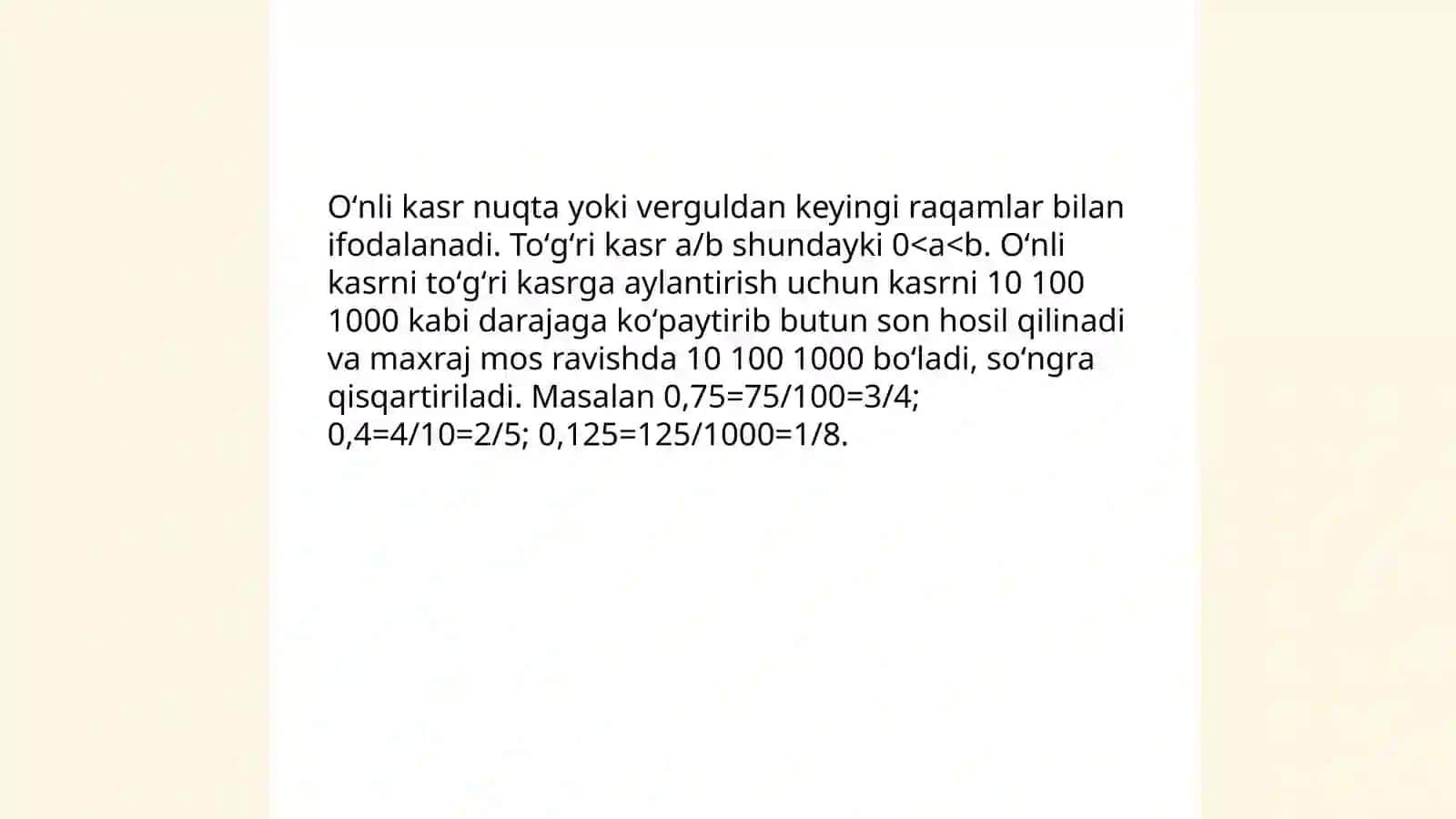 Oʻnli kasrni toʻgʻri kasr koʻrinishida ifodalash 3