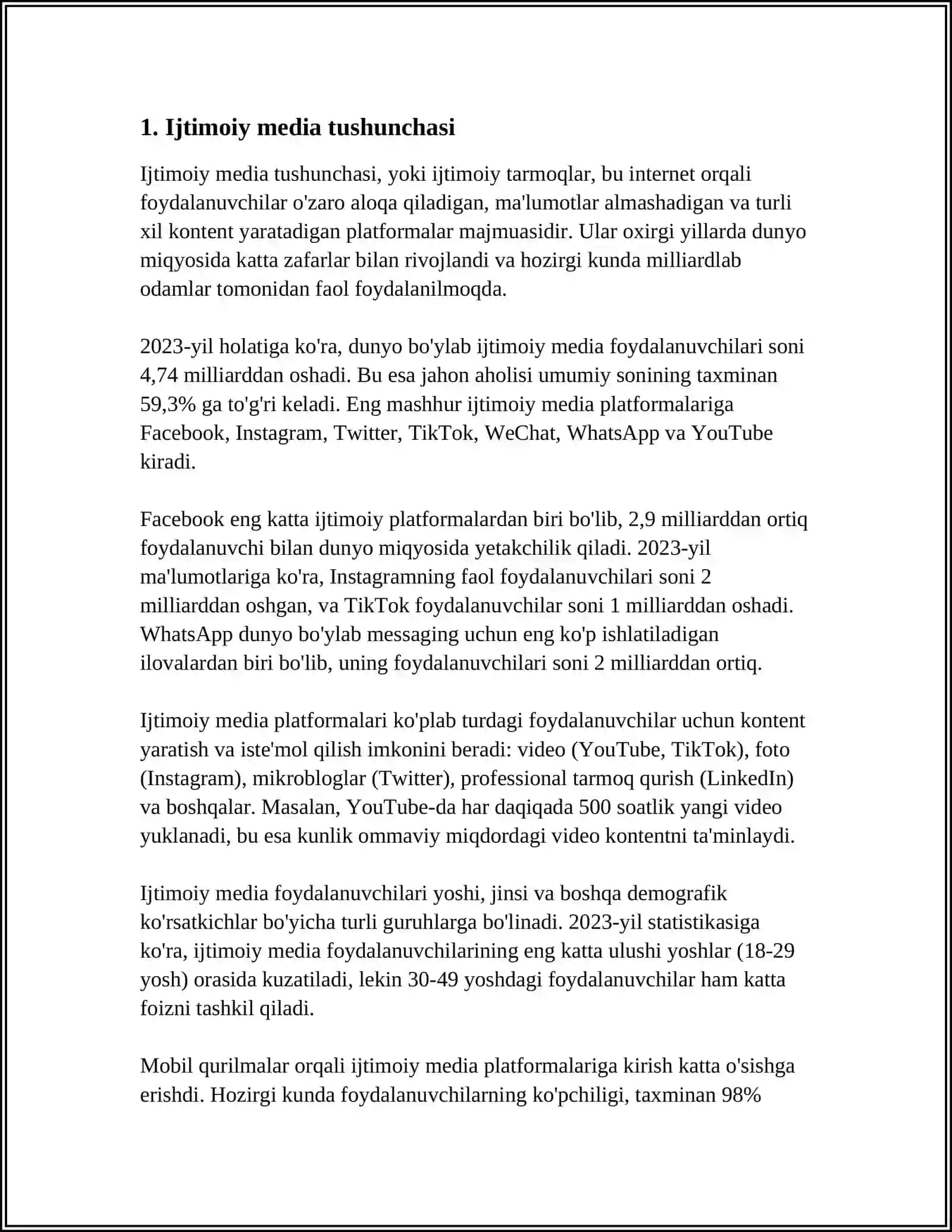 MUSTAQIL ISH Mavzu: IJTIMOIY MEDIA SHAKLLARI 3