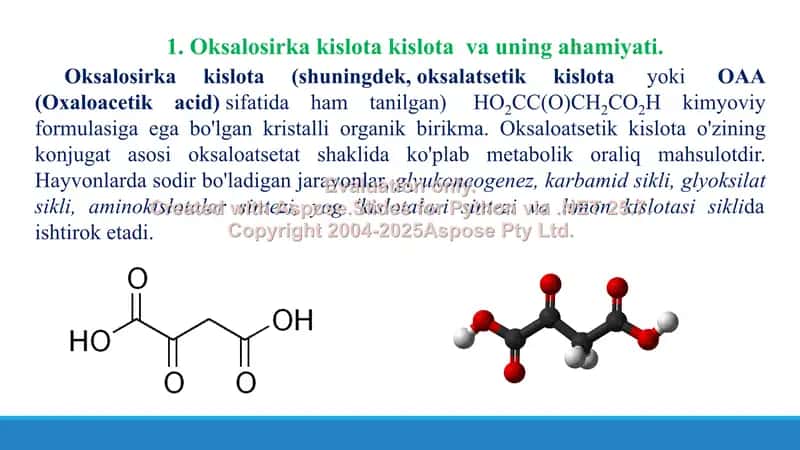 3. Oksalosirka kislota olinishi, kimyoviy xossalari, qo’llanilishi. Taqdimot 13 bet 3