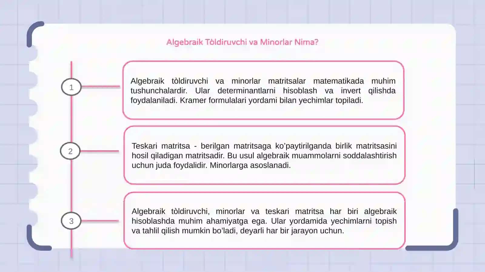 Algebraik tòldiruvchi va minorlar 3