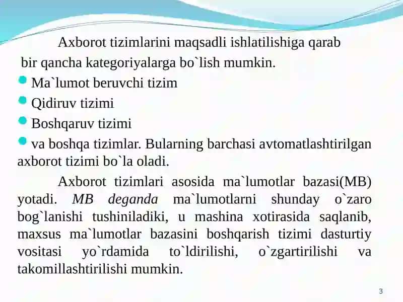 Avtomatlashtirilgan axborot tizimlari 3