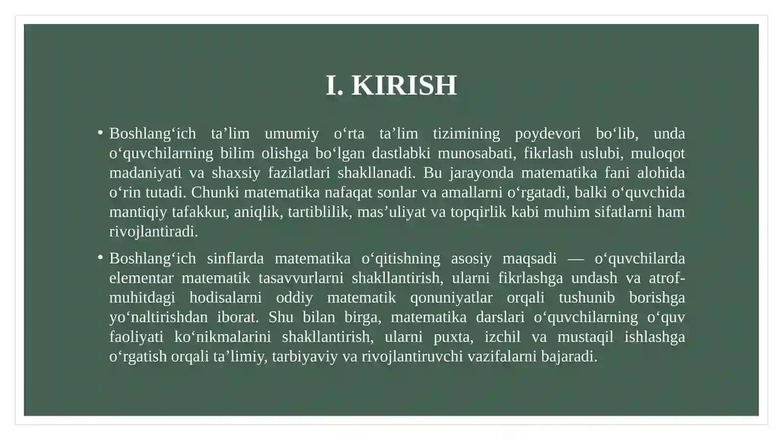 Boshlang'ich sinflarda matematika o'qitishning tarbiyaviy ta'limi maqsadlari 3