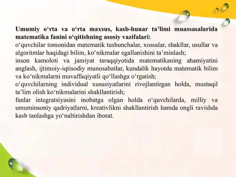 Matematika fanining o'qitilishi 3