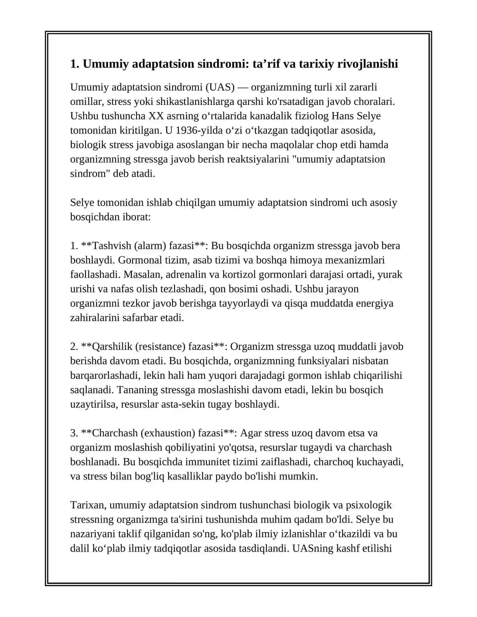 UMUMIY ADAPTATSION SINDROMI REFERAT 3