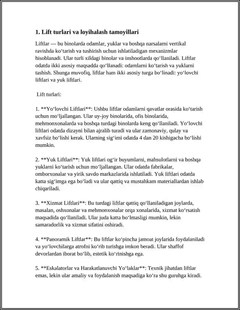 Liftlar va Ularni Loyihalash 3
