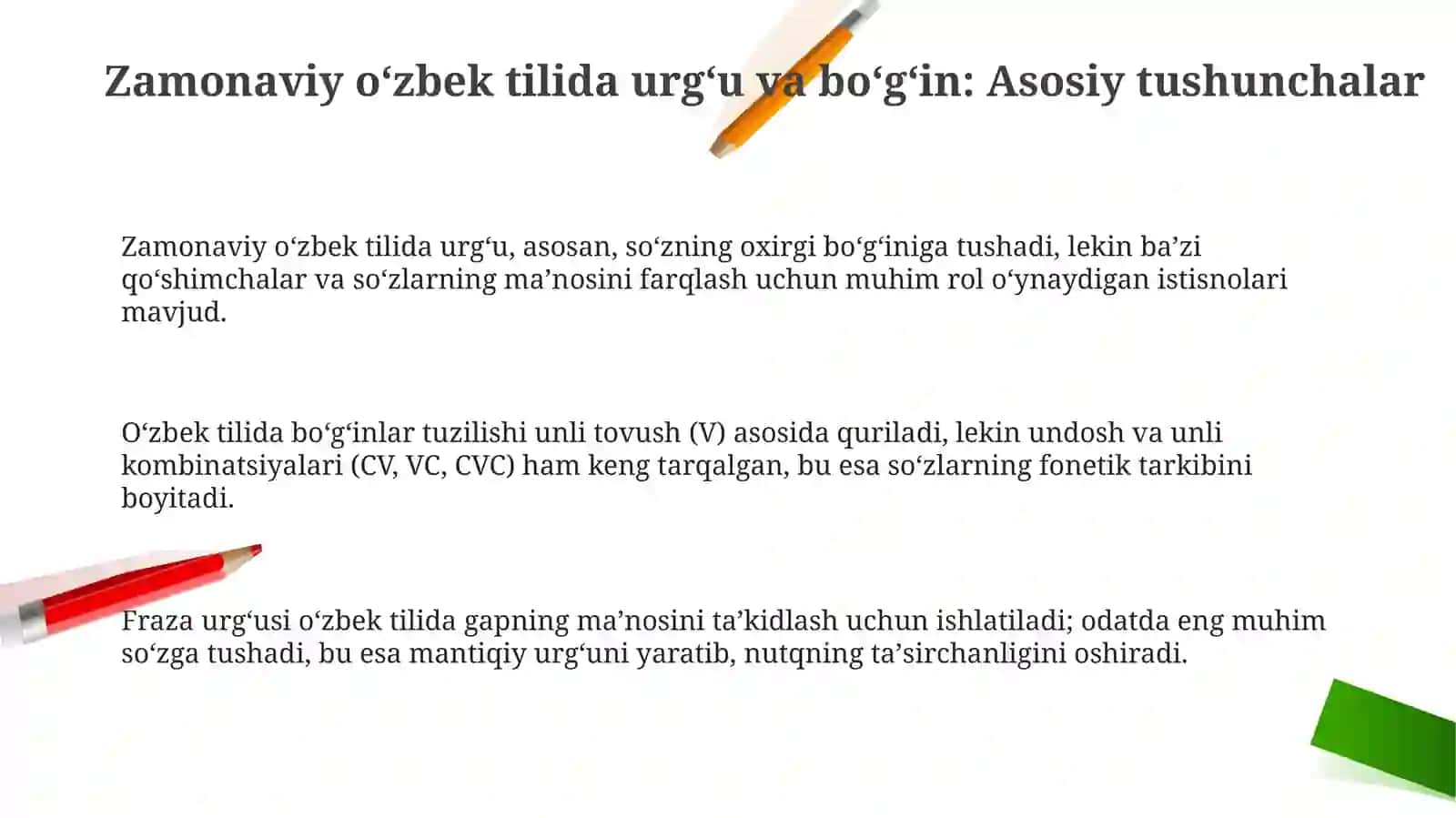 Zamonaviy oʻzbek tilida urgʻu va boʻgʻin 3