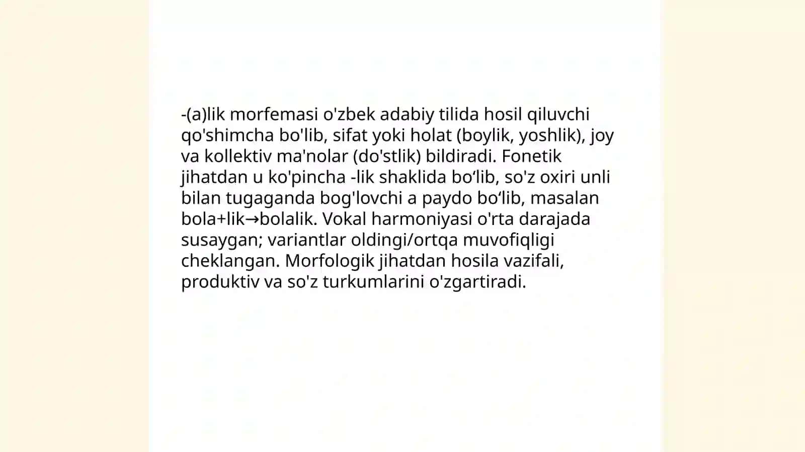 O'zbek adabiy tilida -(a)lik morfemasi 3
