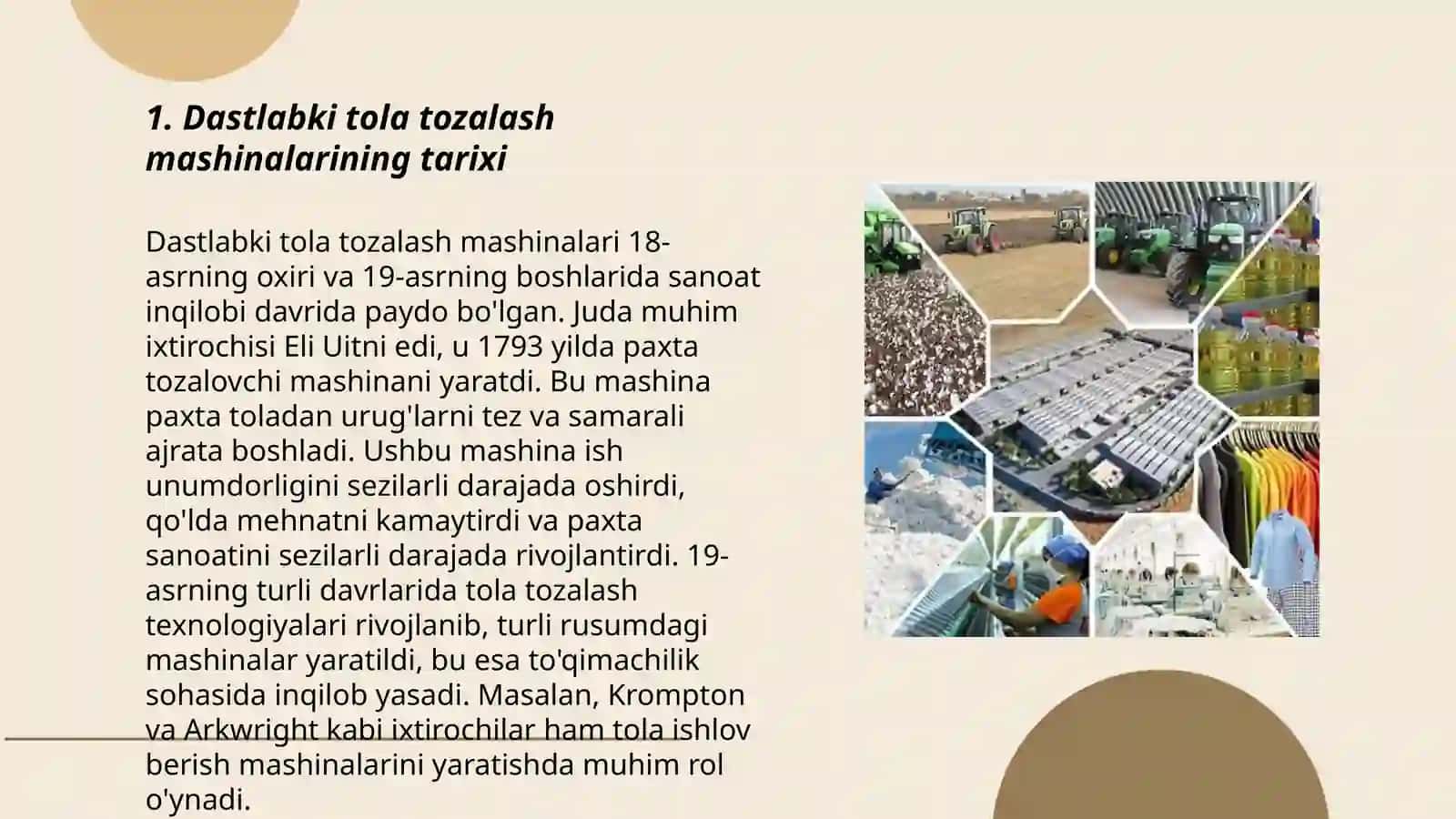 Dastlabki tola tozalash mashinalarining tarixi 3