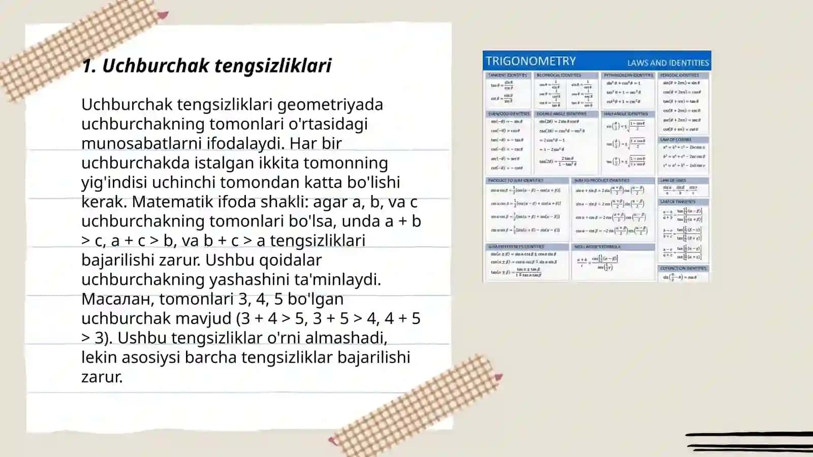 Uchburchak tengsizliklari 3