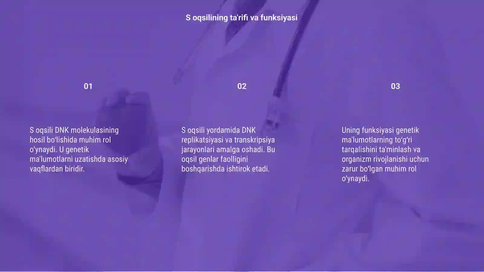 S oqsilining hosil bo'lishida DNK molekulasining o'rni 3