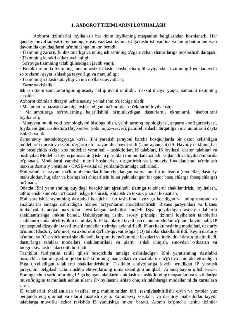 Axborot tizimlarini loyihalash 3