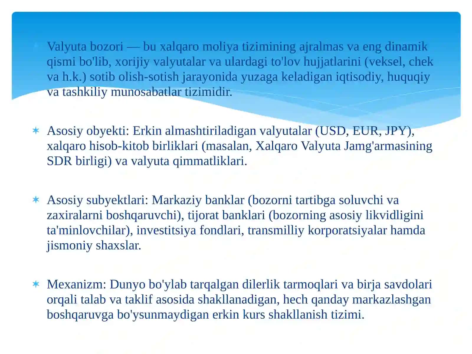 Valyuta bozorining mohiyati va iqtisodoiyotdagi o’rni 3