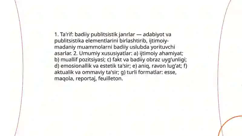 Badiiy publitsistik janrlar 3