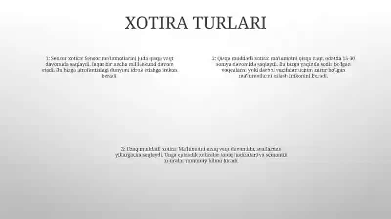 Xotira Jarayonlari Va Turlar 3