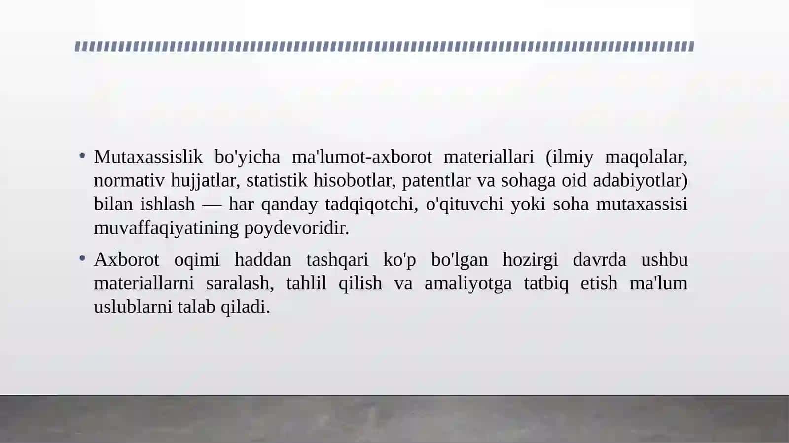 Mutaxassislik bo‘yicha ma’lumot-axborot materiallari bilan ishlash metodlari 3