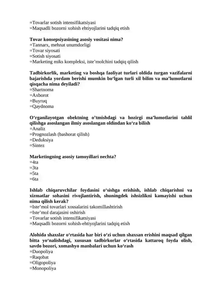 MARKETING FANIDAN TEST SAVOLLARI 3