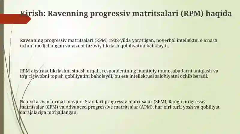 Raven Progressiv Matritsalari (RPM) Metodikasi 3