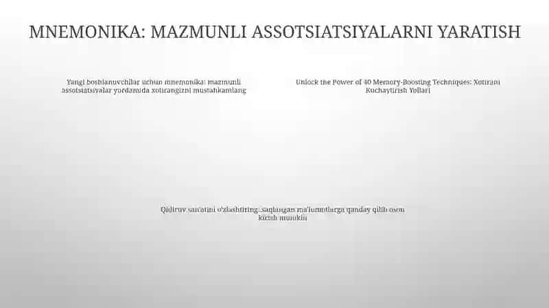 Xotirani Kuchaytirish Yollari 3
