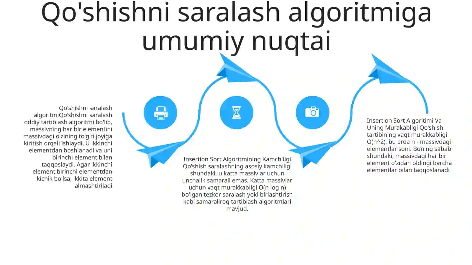Insertion Sort Algoritimi Va Uning Murakabligi Bahosi Algoritim Bajarilishi Algoritimning Murakabligi Algoritimning Kamchiligi 3