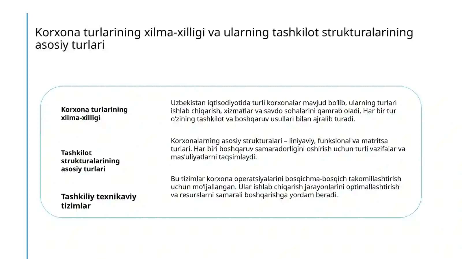Korxonalarning turlari va tashkiliy texnikaviy tizmi 3