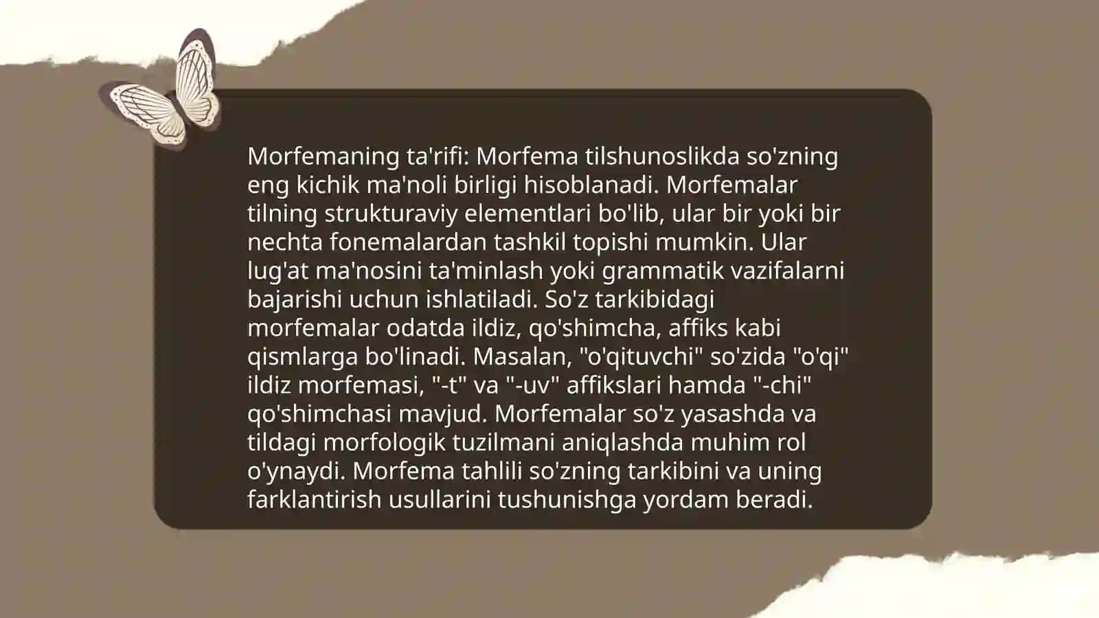 Reja Foydalanilgan adabiyotlar roʻyxati Morfema va uning turlari 3