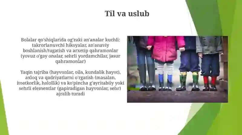 Bolalar folklori namunalarining o‘ziga xos belgilarini aniqlash 3