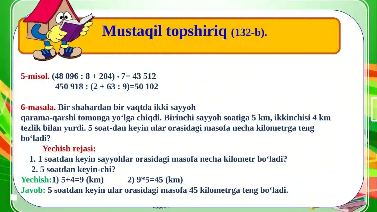 Harakatga doir masalalar yechish yuzasidan mustahkamlash 3