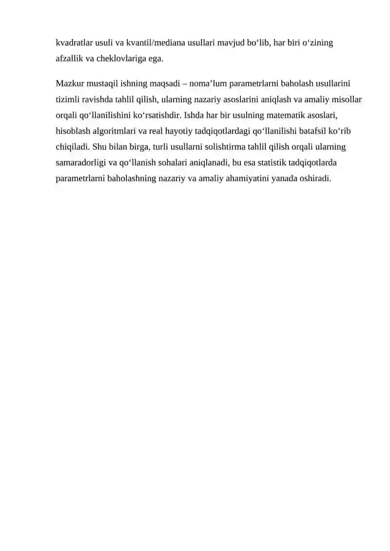 Noma’lum Parametrlarni Baholash Usullari 3