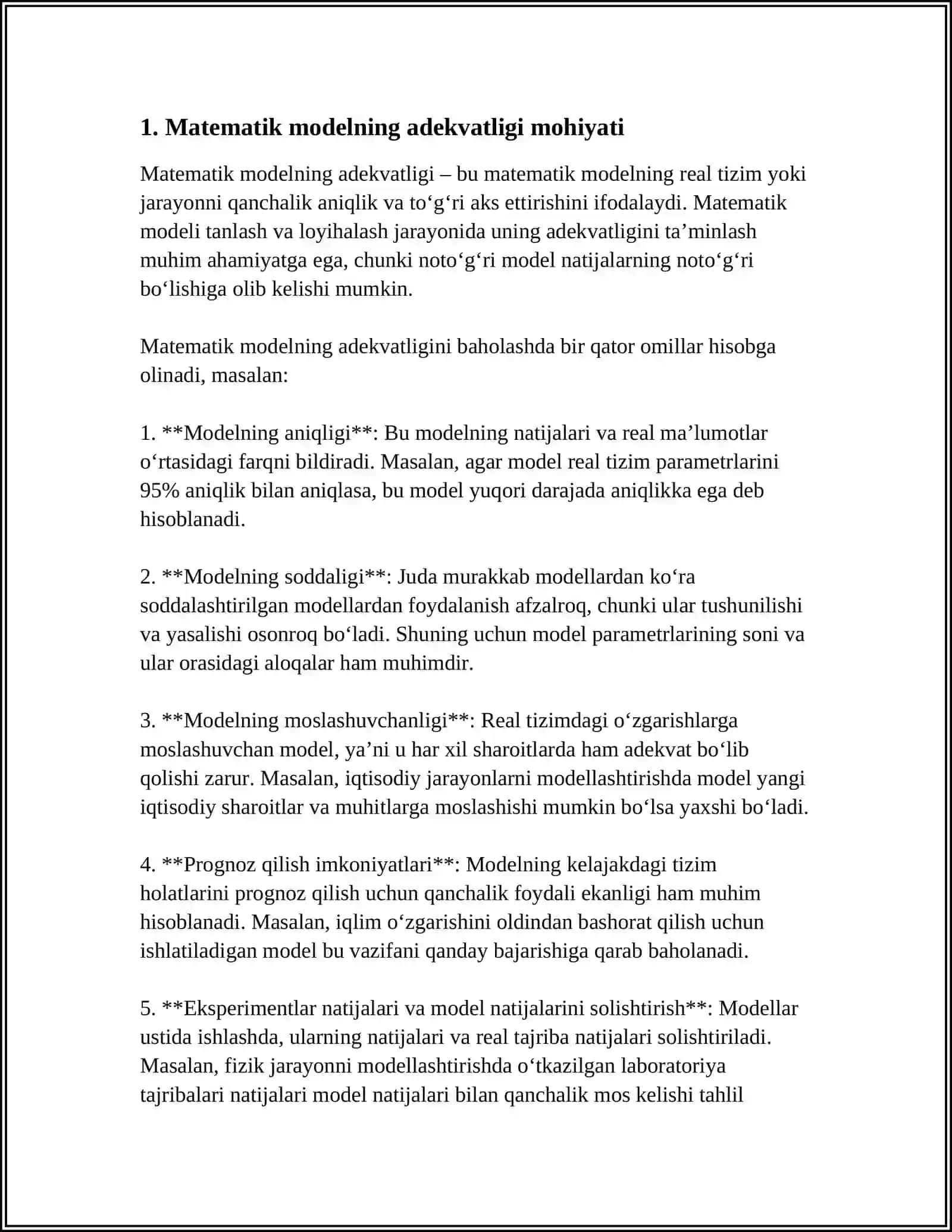 MATEMATIK MODELLARNING ADEKVATLIGI 3