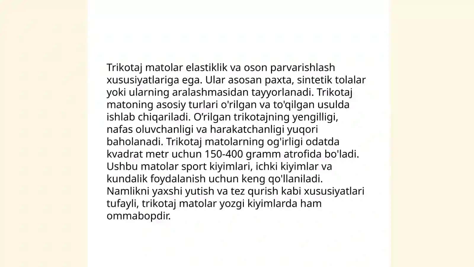 Trikotaj materiallar xususiyatlari 3