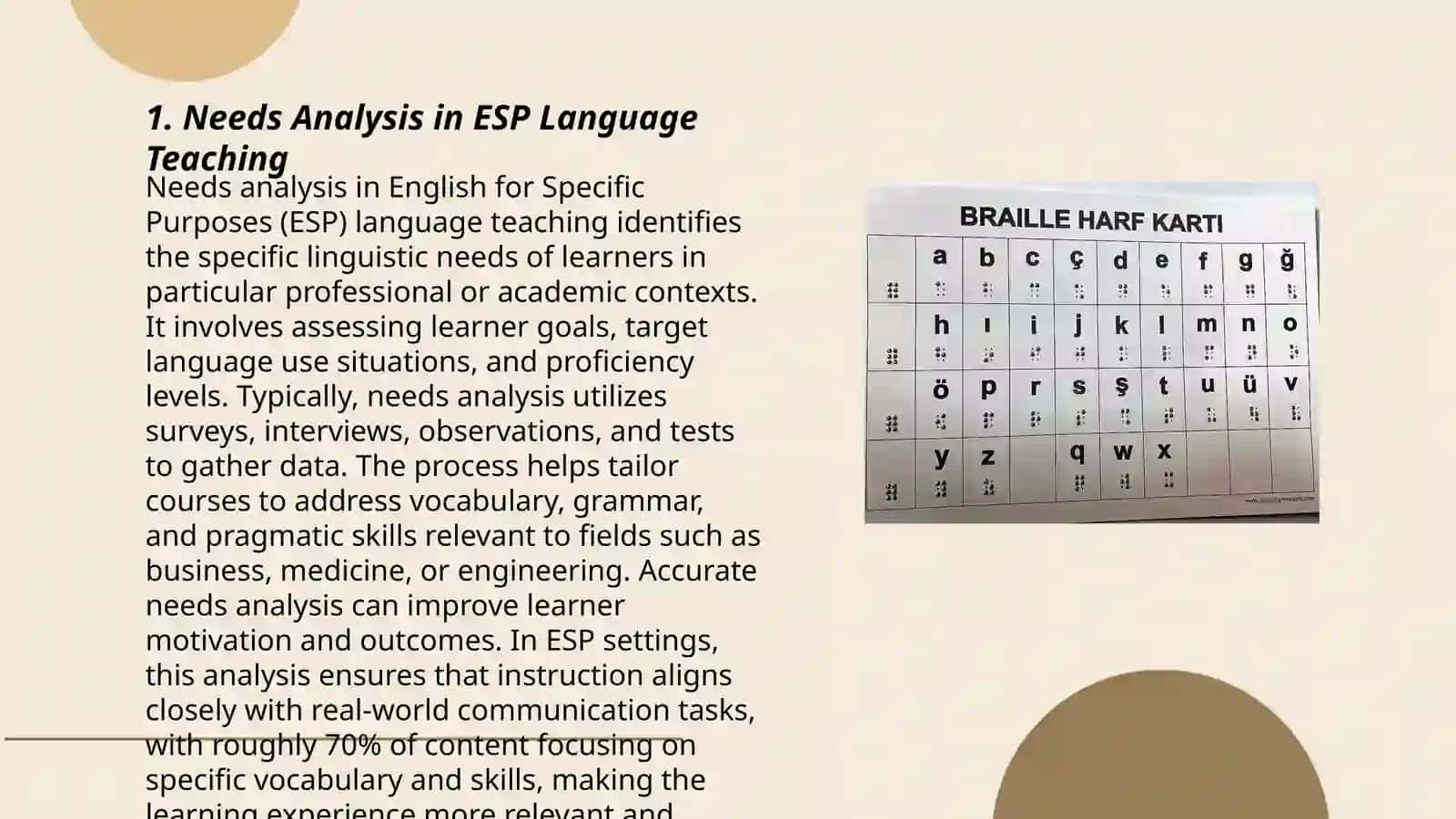 Teaching language aspects and skills in ESP and grammar 3