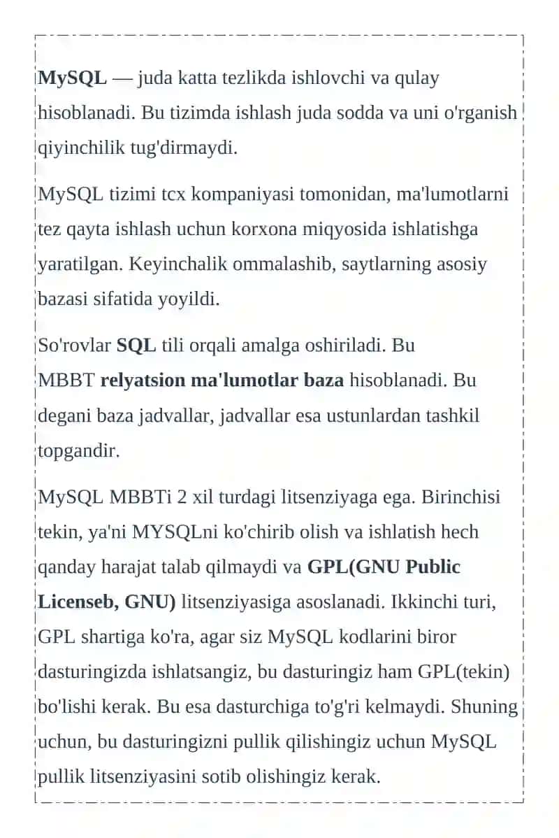 MySQL haqida boshlang’ich tushunchalar 3