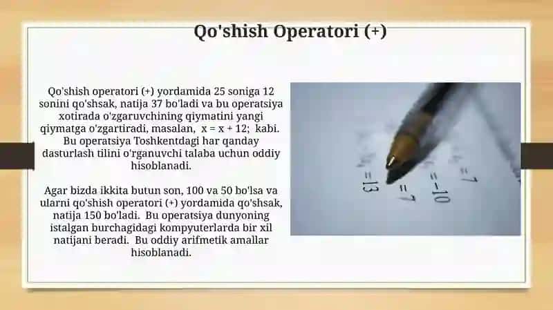 Arifmetik amallar qiymat berish operatori 3