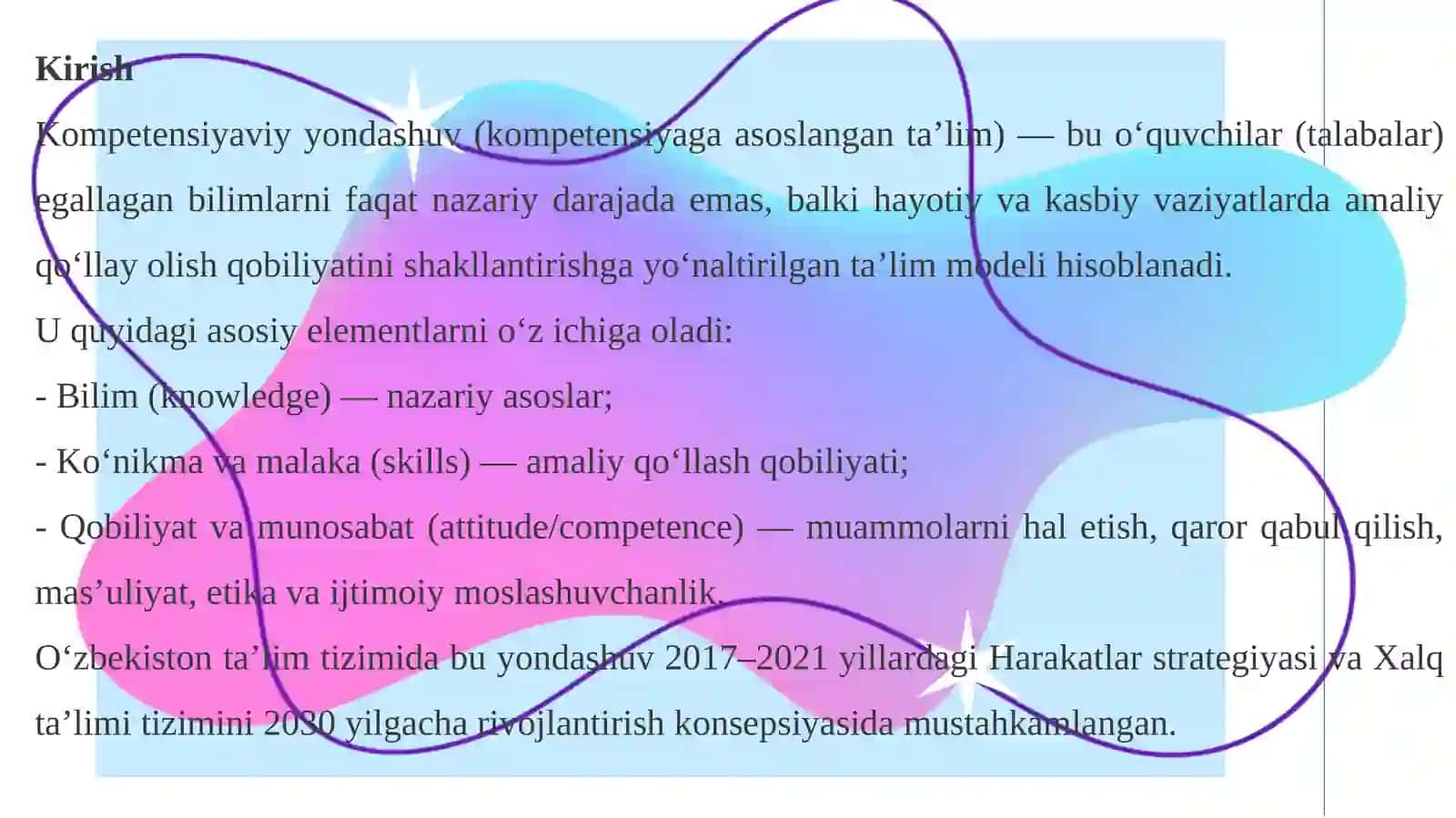 Huquq fanlarini o‘qitishda kompetensiyaviylik yondashuvini joriy etish, talabalarda 3