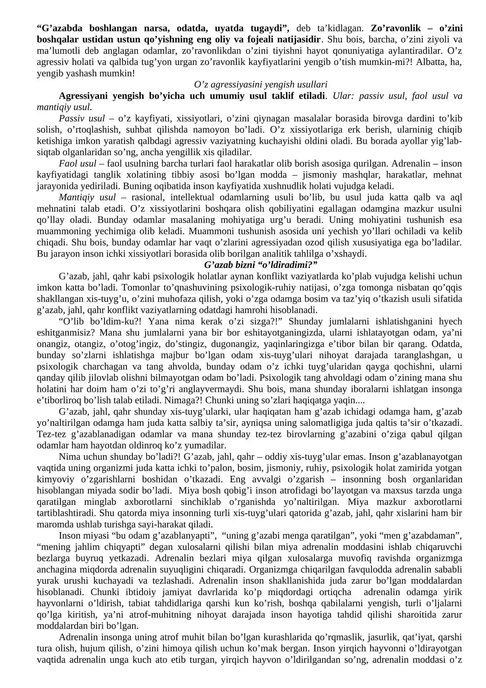 Agressiya va zo’ravonlik 3