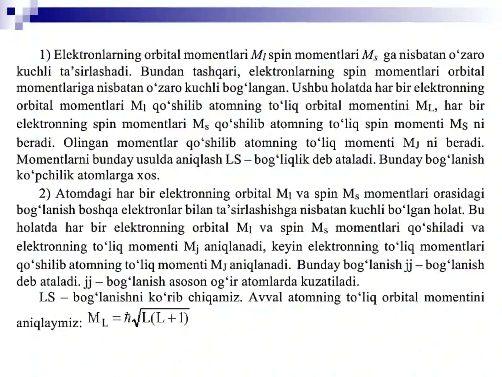 Elektroning orbital mexanik momenti 3