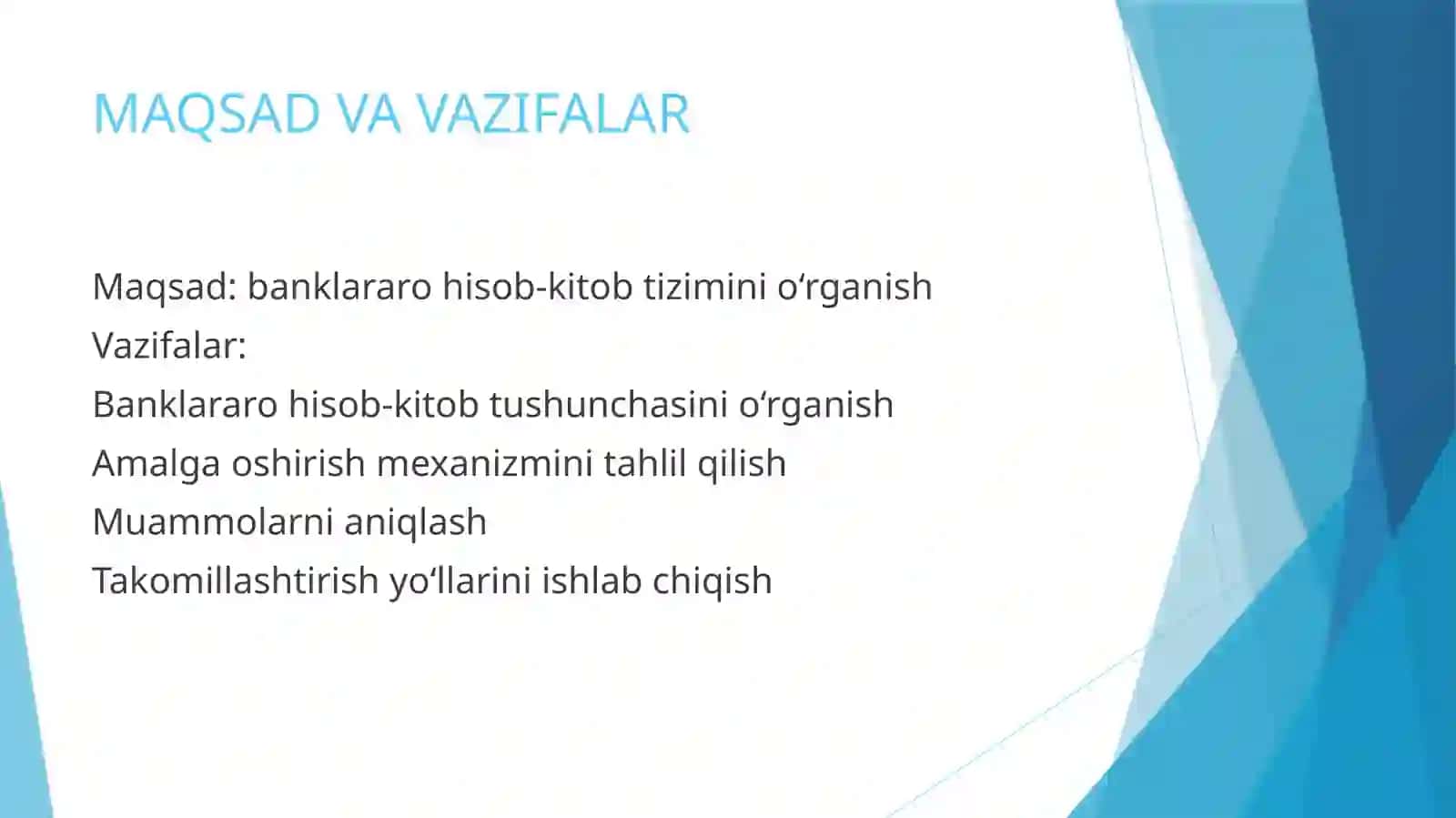 BANKLARARO HISOB KITOBLARNING TASHKIL ETILISHI VA UNI TAKOMILLASHTIRISH 3