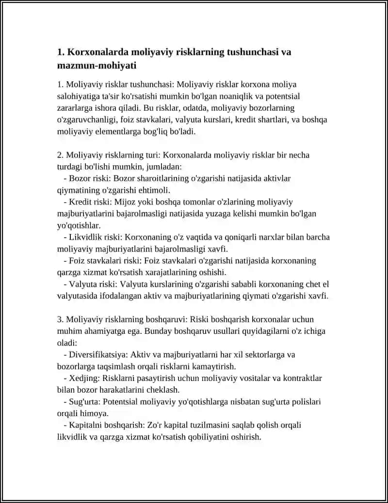 KORXONALARDA MOLIYAVIY RISKLARNING MAZMUN MOHIYATI 3