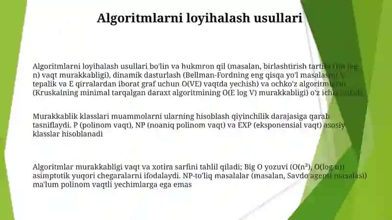Algoritmlarning murakkabligini hisoblash va murakkablik sinflari 3